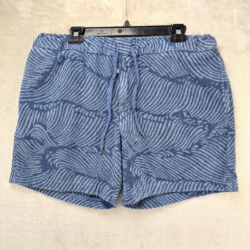 OAS Wavy Terry Cloth Shorts Mens XXL Blue Geometric Made In Portugal